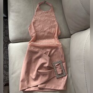 Elegant Pink Halter Dress